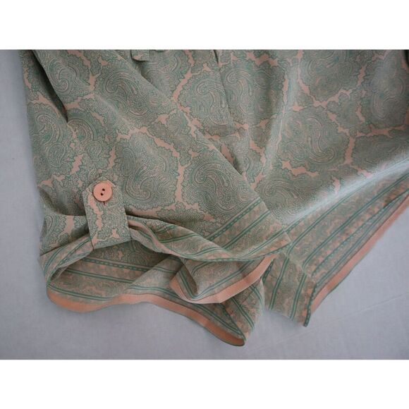 Joie 8902OP00925 Women's Sz M Green/Peach Long Sleeve Silk Romper - Picture 11 of 14